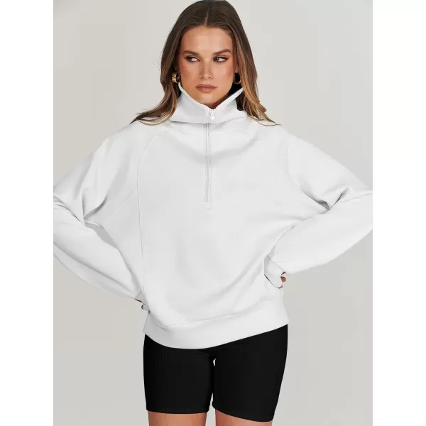 imageANRABESS Womens Cropped Half Zip Sweatshirts Long Sleeve Workout Pullover Teen Girls Athletic ClothesWhite