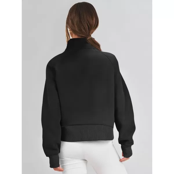 imageANRABESS Womens Cropped Sweatshirts Half Zip Pullover Fleece Quarter Zipper Hoodies 2023 Fall Clothes Sweater Thumb HoleBlack