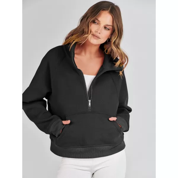 imageANRABESS Womens Cropped Sweatshirts Half Zip Pullover Fleece Quarter Zipper Hoodies 2023 Fall Clothes Sweater Thumb HoleBlack