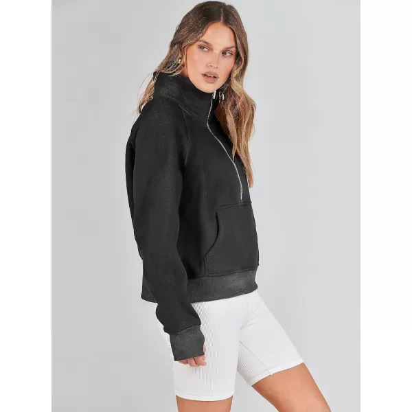 imageANRABESS Womens Cropped Sweatshirts Half Zip Pullover Fleece Quarter Zipper Hoodies 2023 Fall Clothes Sweater Thumb HoleBlack