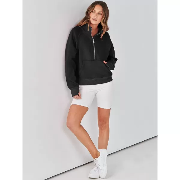 imageANRABESS Womens Cropped Sweatshirts Half Zip Pullover Fleece Quarter Zipper Hoodies 2023 Fall Clothes Sweater Thumb HoleBlack