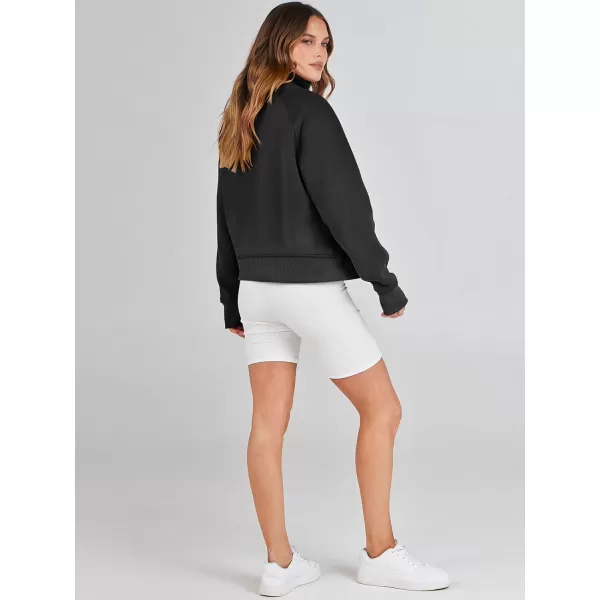 imageANRABESS Womens Cropped Sweatshirts Half Zip Pullover Fleece Quarter Zipper Hoodies 2023 Fall Clothes Sweater Thumb HoleBlack