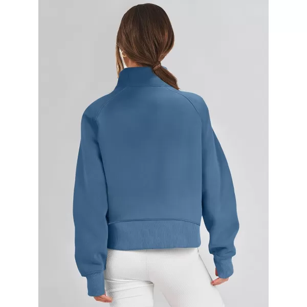 imageANRABESS Womens Cropped Sweatshirts Half Zip Pullover Fleece Quarter Zipper Hoodies 2023 Fall Clothes Sweater Thumb HoleBlue