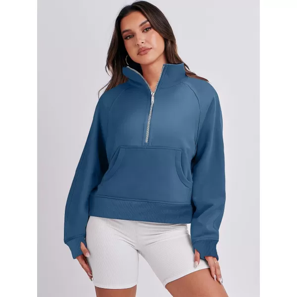 imageANRABESS Womens Cropped Sweatshirts Half Zip Pullover Fleece Quarter Zipper Hoodies 2023 Fall Clothes Sweater Thumb HoleBlue