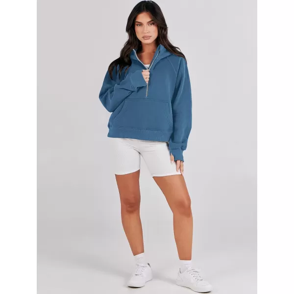 imageANRABESS Womens Cropped Sweatshirts Half Zip Pullover Fleece Quarter Zipper Hoodies 2023 Fall Clothes Sweater Thumb HoleBlue