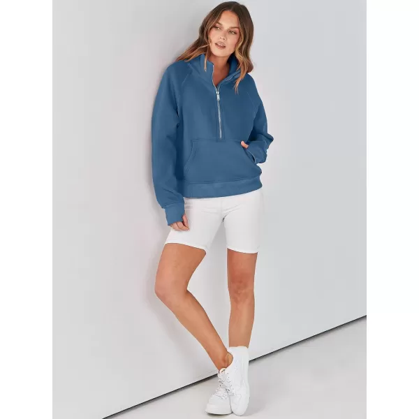 imageANRABESS Womens Cropped Sweatshirts Half Zip Pullover Fleece Quarter Zipper Hoodies 2023 Fall Clothes Sweater Thumb HoleBlue