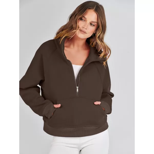 imageANRABESS Womens Cropped Sweatshirts Half Zip Pullover Fleece Quarter Zipper Hoodies 2023 Fall Clothes Sweater Thumb HoleBrown