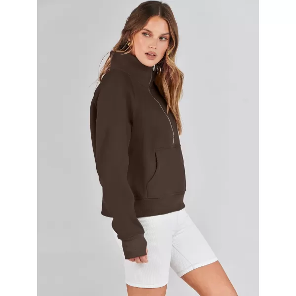 imageANRABESS Womens Cropped Sweatshirts Half Zip Pullover Fleece Quarter Zipper Hoodies 2023 Fall Clothes Sweater Thumb HoleBrown