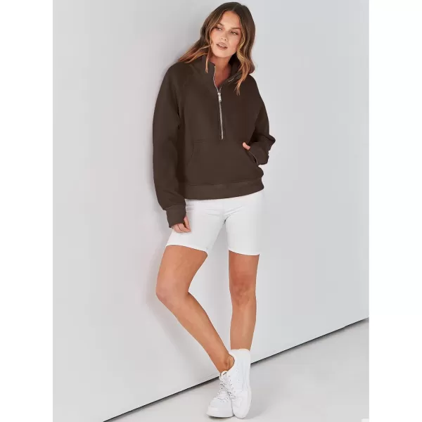 imageANRABESS Womens Cropped Sweatshirts Half Zip Pullover Fleece Quarter Zipper Hoodies 2023 Fall Clothes Sweater Thumb HoleBrown
