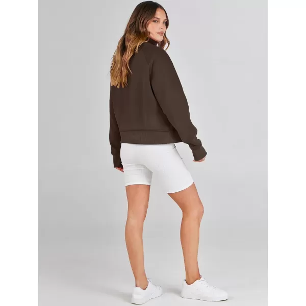 imageANRABESS Womens Cropped Sweatshirts Half Zip Pullover Fleece Quarter Zipper Hoodies 2023 Fall Clothes Sweater Thumb HoleBrown