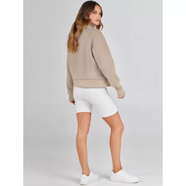 imageANRABESS Womens Cropped Sweatshirts Half Zip Pullover Fleece Quarter Zipper Hoodies 2023 Fall Clothes Sweater Thumb HoleCamel