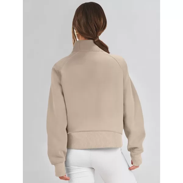 imageANRABESS Womens Cropped Sweatshirts Half Zip Pullover Fleece Quarter Zipper Hoodies 2023 Fall Clothes Sweater Thumb HoleCamel