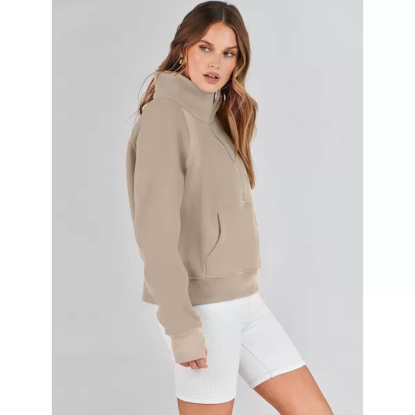 imageANRABESS Womens Cropped Sweatshirts Half Zip Pullover Fleece Quarter Zipper Hoodies 2023 Fall Clothes Sweater Thumb HoleCamel
