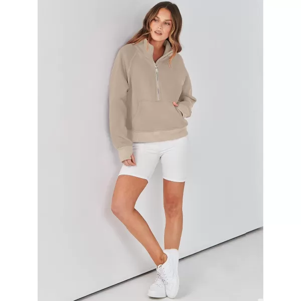 imageANRABESS Womens Cropped Sweatshirts Half Zip Pullover Fleece Quarter Zipper Hoodies 2023 Fall Clothes Sweater Thumb HoleCamel