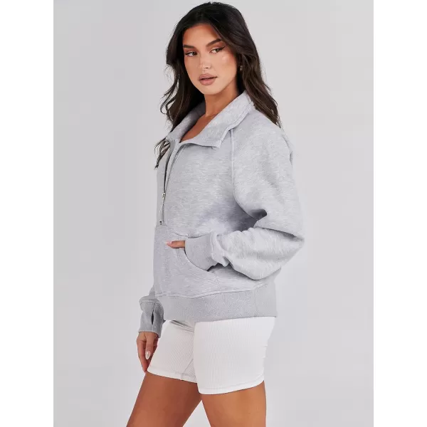 imageANRABESS Womens Cropped Sweatshirts Half Zip Pullover Fleece Quarter Zipper Hoodies 2023 Fall Clothes Sweater Thumb HoleGrey