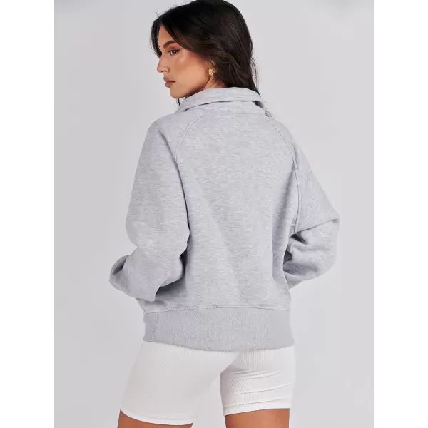 imageANRABESS Womens Cropped Sweatshirts Half Zip Pullover Fleece Quarter Zipper Hoodies 2023 Fall Clothes Sweater Thumb HoleGrey