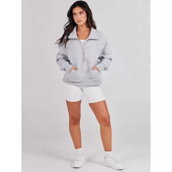 imageANRABESS Womens Cropped Sweatshirts Half Zip Pullover Fleece Quarter Zipper Hoodies 2023 Fall Clothes Sweater Thumb HoleGrey