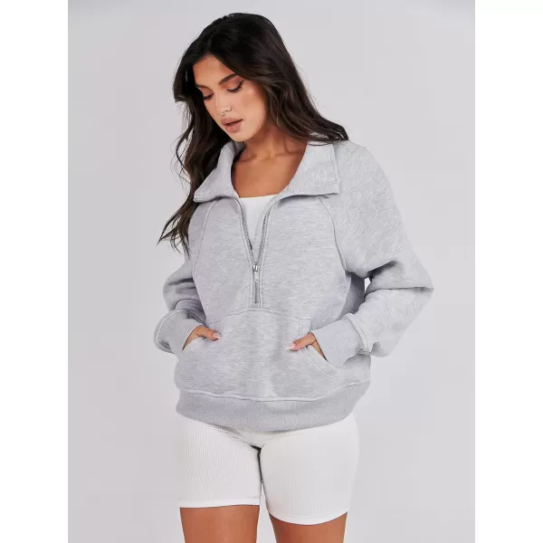 imageANRABESS Womens Cropped Sweatshirts Half Zip Pullover Fleece Quarter Zipper Hoodies 2023 Fall Clothes Sweater Thumb HoleGrey