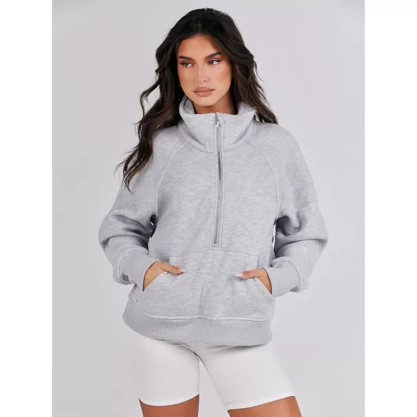 imageANRABESS Womens Cropped Sweatshirts Half Zip Pullover Fleece Quarter Zipper Hoodies 2023 Fall Clothes Sweater Thumb HoleGrey