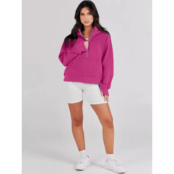 imageANRABESS Womens Cropped Sweatshirts Half Zip Pullover Fleece Quarter Zipper Hoodies 2023 Fall Clothes Sweater Thumb HoleHot Pink