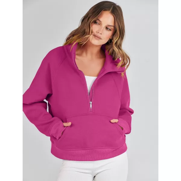imageANRABESS Womens Cropped Sweatshirts Half Zip Pullover Fleece Quarter Zipper Hoodies 2023 Fall Clothes Sweater Thumb HoleHot Pink