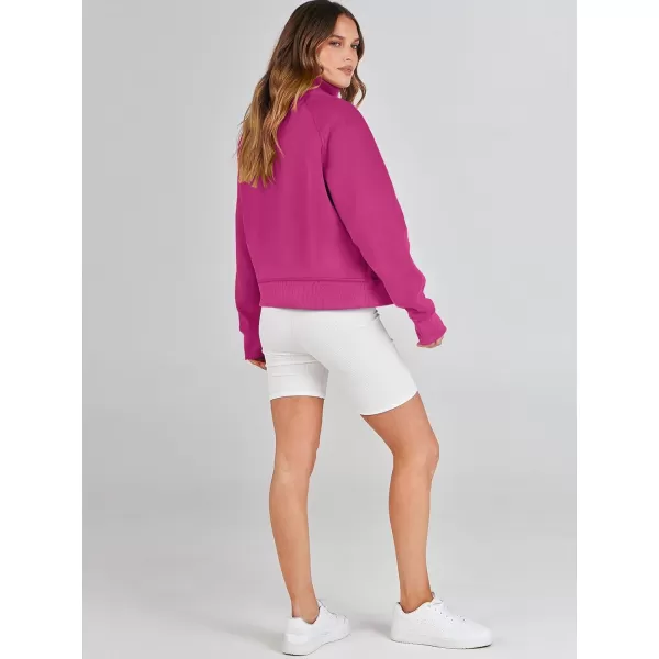 imageANRABESS Womens Cropped Sweatshirts Half Zip Pullover Fleece Quarter Zipper Hoodies 2023 Fall Clothes Sweater Thumb HoleHot Pink