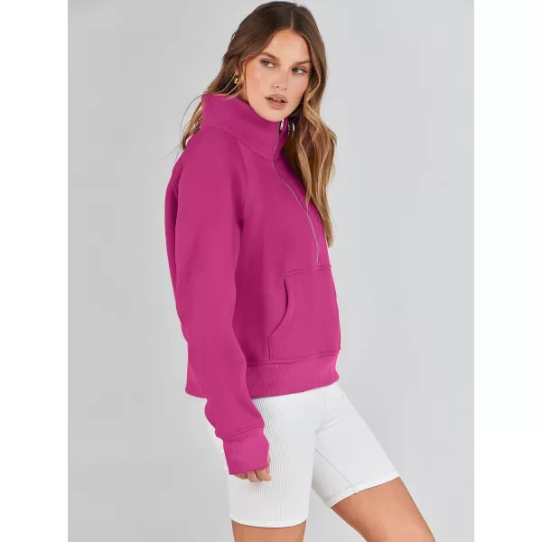 imageANRABESS Womens Cropped Sweatshirts Half Zip Pullover Fleece Quarter Zipper Hoodies 2023 Fall Clothes Sweater Thumb HoleHot Pink