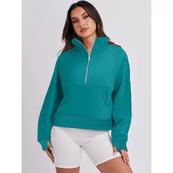 imageANRABESS Womens Cropped Sweatshirts Half Zip Pullover Fleece Quarter Zipper Hoodies 2023 Fall Clothes Sweater Thumb HoleLake