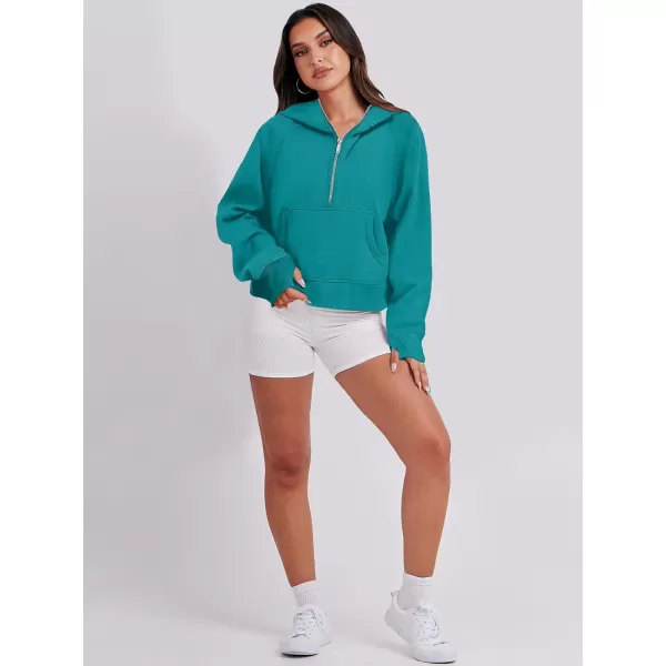imageANRABESS Womens Cropped Sweatshirts Half Zip Pullover Fleece Quarter Zipper Hoodies 2023 Fall Clothes Sweater Thumb HoleLake
