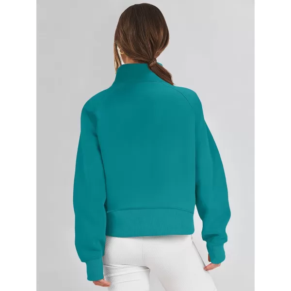 imageANRABESS Womens Cropped Sweatshirts Half Zip Pullover Fleece Quarter Zipper Hoodies 2023 Fall Clothes Sweater Thumb HoleLake