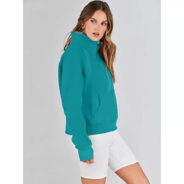 imageANRABESS Womens Cropped Sweatshirts Half Zip Pullover Fleece Quarter Zipper Hoodies 2023 Fall Clothes Sweater Thumb HoleLake