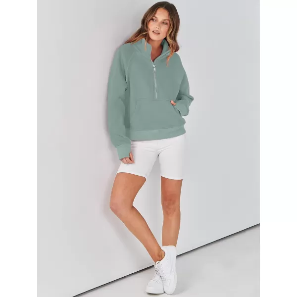 imageANRABESS Womens Cropped Sweatshirts Half Zip Pullover Fleece Quarter Zipper Hoodies 2023 Fall Clothes Sweater Thumb HoleLight Green