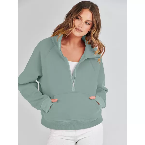 imageANRABESS Womens Cropped Sweatshirts Half Zip Pullover Fleece Quarter Zipper Hoodies 2023 Fall Clothes Sweater Thumb HoleLight Green