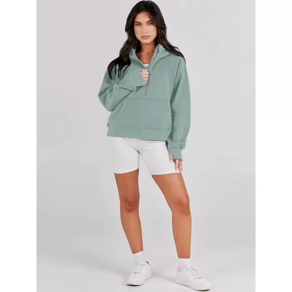 imageANRABESS Womens Cropped Sweatshirts Half Zip Pullover Fleece Quarter Zipper Hoodies 2023 Fall Clothes Sweater Thumb HoleLight Green