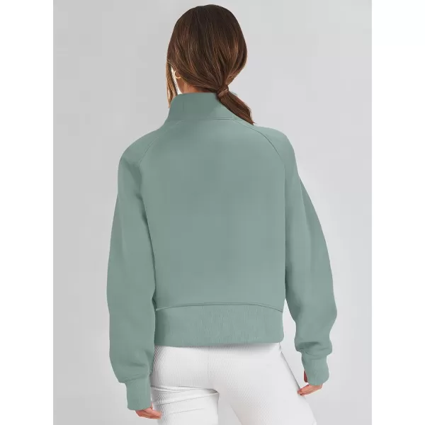 imageANRABESS Womens Cropped Sweatshirts Half Zip Pullover Fleece Quarter Zipper Hoodies 2023 Fall Clothes Sweater Thumb HoleLight Green