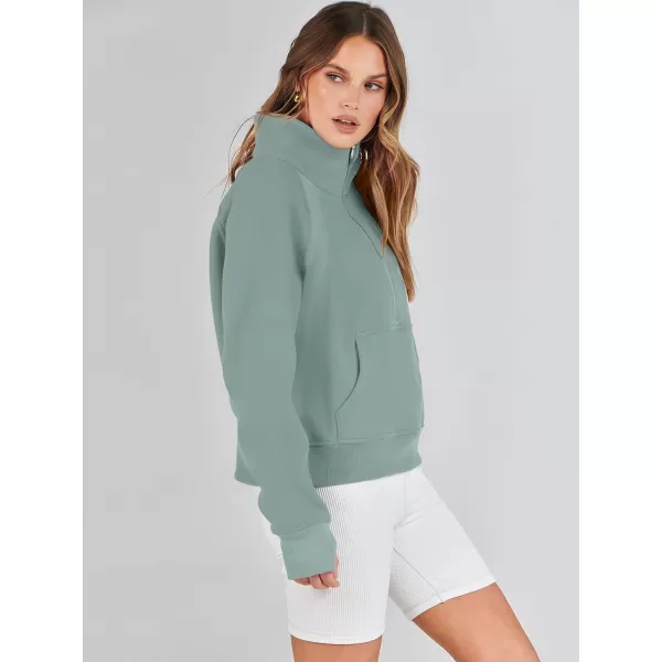 imageANRABESS Womens Cropped Sweatshirts Half Zip Pullover Fleece Quarter Zipper Hoodies 2023 Fall Clothes Sweater Thumb HoleLight Green