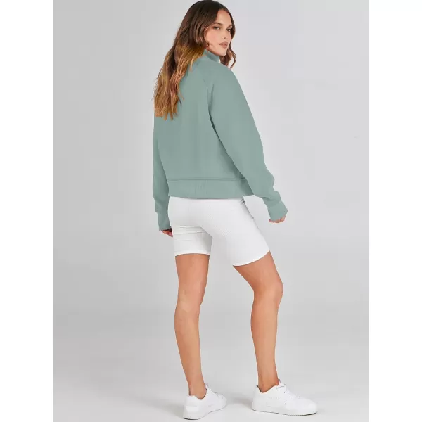 imageANRABESS Womens Cropped Sweatshirts Half Zip Pullover Fleece Quarter Zipper Hoodies 2023 Fall Clothes Sweater Thumb HoleLight Green
