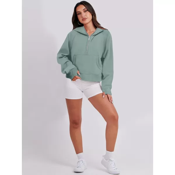imageANRABESS Womens Cropped Sweatshirts Half Zip Pullover Fleece Quarter Zipper Hoodies 2023 Fall Clothes Sweater Thumb HoleLight Green