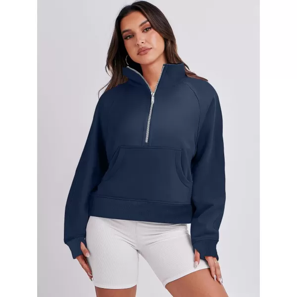 imageANRABESS Womens Cropped Sweatshirts Half Zip Pullover Fleece Quarter Zipper Hoodies 2023 Fall Clothes Sweater Thumb HoleNavy Blue