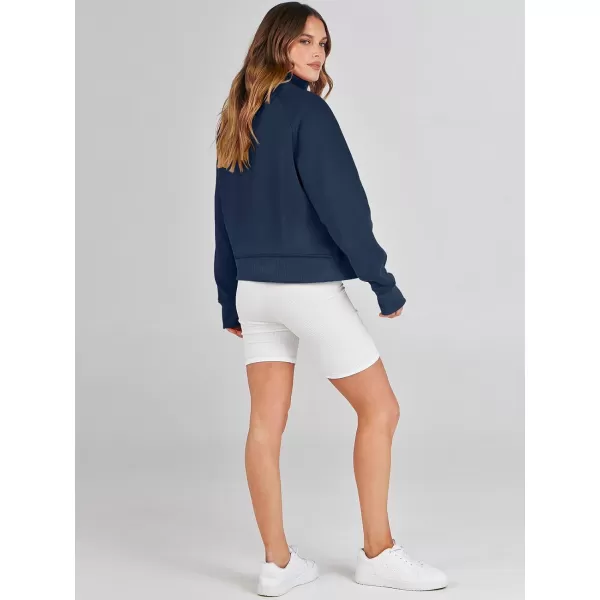 imageANRABESS Womens Cropped Sweatshirts Half Zip Pullover Fleece Quarter Zipper Hoodies 2023 Fall Clothes Sweater Thumb HoleNavy Blue