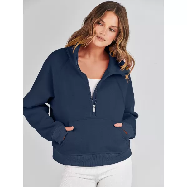 imageANRABESS Womens Cropped Sweatshirts Half Zip Pullover Fleece Quarter Zipper Hoodies 2023 Fall Clothes Sweater Thumb HoleNavy Blue