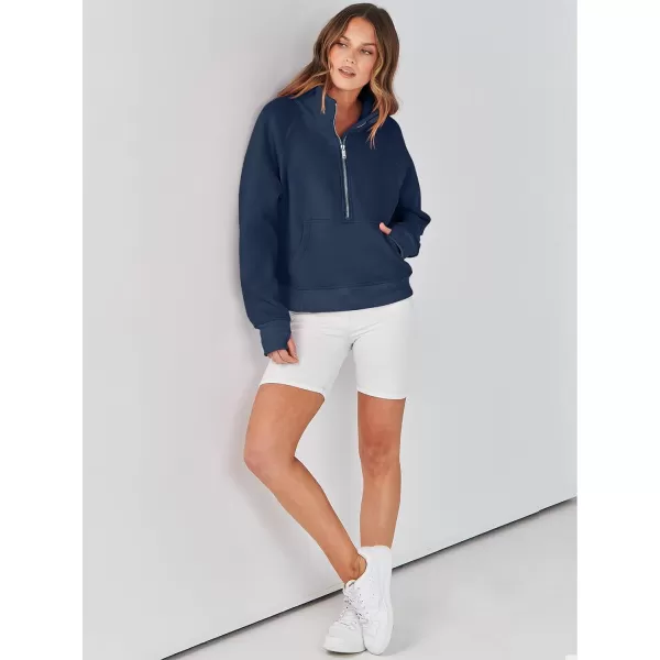 imageANRABESS Womens Cropped Sweatshirts Half Zip Pullover Fleece Quarter Zipper Hoodies 2023 Fall Clothes Sweater Thumb HoleNavy Blue