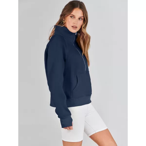 imageANRABESS Womens Cropped Sweatshirts Half Zip Pullover Fleece Quarter Zipper Hoodies 2023 Fall Clothes Sweater Thumb HoleNavy Blue