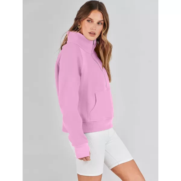 imageANRABESS Womens Cropped Sweatshirts Half Zip Pullover Fleece Quarter Zipper Hoodies 2023 Fall Clothes Sweater Thumb HolePink