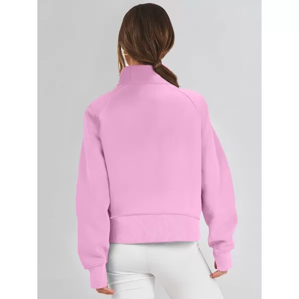 imageANRABESS Womens Cropped Sweatshirts Half Zip Pullover Fleece Quarter Zipper Hoodies 2023 Fall Clothes Sweater Thumb HolePink
