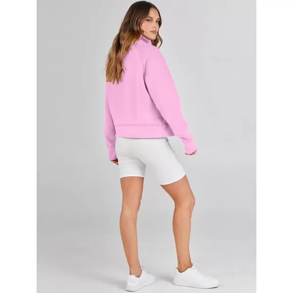 imageANRABESS Womens Cropped Sweatshirts Half Zip Pullover Fleece Quarter Zipper Hoodies 2023 Fall Clothes Sweater Thumb HolePink