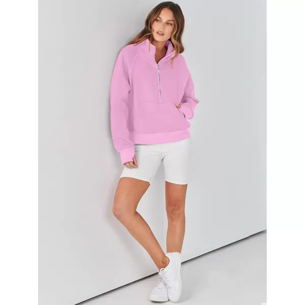 imageANRABESS Womens Cropped Sweatshirts Half Zip Pullover Fleece Quarter Zipper Hoodies 2023 Fall Clothes Sweater Thumb HolePink