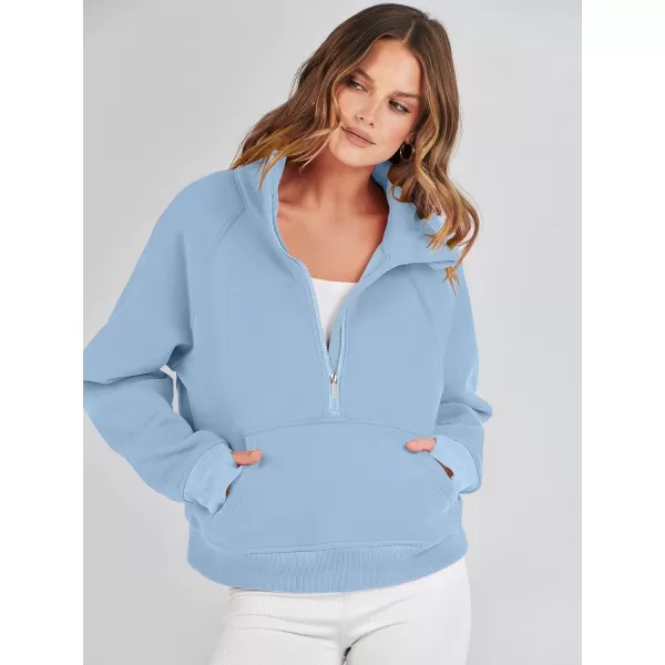 imageANRABESS Womens Cropped Sweatshirts Half Zip Pullover Fleece Quarter Zipper Hoodies 2023 Fall Clothes Sweater Thumb HoleSky