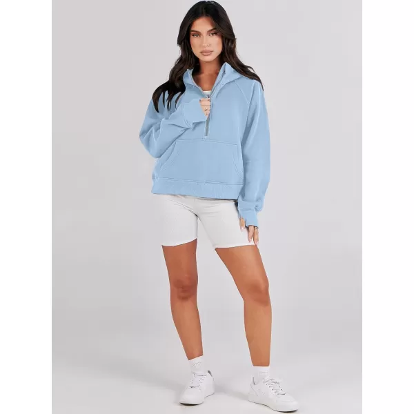 imageANRABESS Womens Cropped Sweatshirts Half Zip Pullover Fleece Quarter Zipper Hoodies 2023 Fall Clothes Sweater Thumb HoleSky