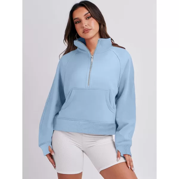 imageANRABESS Womens Cropped Sweatshirts Half Zip Pullover Fleece Quarter Zipper Hoodies 2023 Fall Clothes Sweater Thumb HoleSky